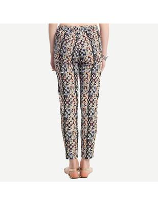 Grey Cotton Slim Fit Embroidered Cigarette Trousers For Women's 3