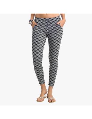 Black Cotton Slim Fit Embroidered Cigarette Trousers For Women's 1