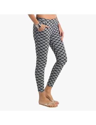 Black Cotton Slim Fit Embroidered Cigarette Trousers For Women's 2