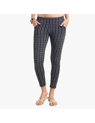 Black Cotton Slim Fit Embroidered Cigarette Trousers For Women's 1