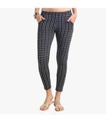 Black Cotton Slim Fit Embroidered Cigarette Trousers For Women's