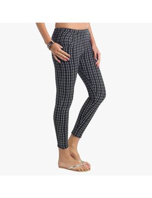 Black Cotton Slim Fit Embroidered Cigarette Trousers For Women's 2