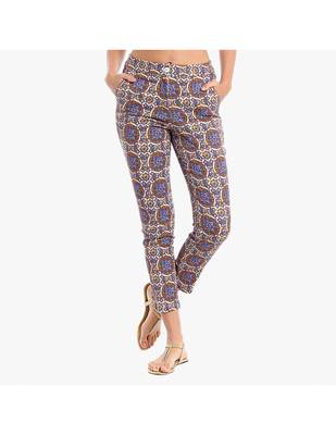 Blue Cotton Slim Fit Embroidered Cigarette Trousers For Women's 1