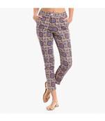 Blue Cotton Slim Fit Embroidered Cigarette Trousers For Women's