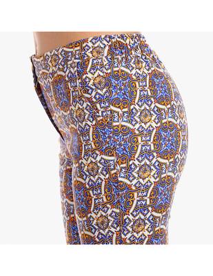 Blue Cotton Slim Fit Embroidered Cigarette Trousers For Women's 5