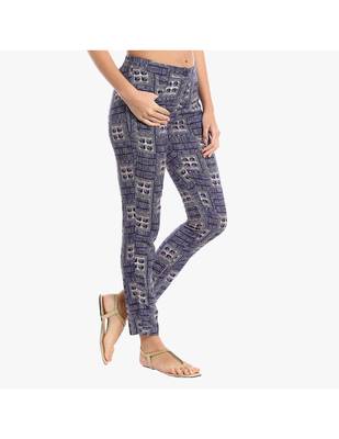 Blue Cotton Slim Fit Embroidered Cigarette Trousers For Women's 4
