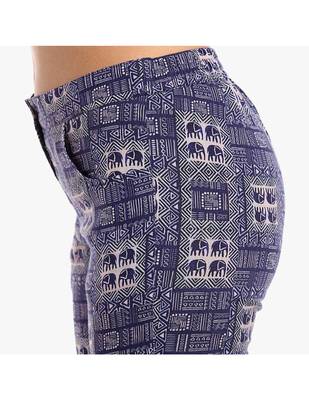 Blue Cotton Slim Fit Embroidered Cigarette Trousers For Women's 5