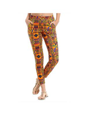 Orange Cotton Slim Fit Embroidered Cigarette Trousers For Women's 1