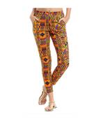 Orange Cotton Slim Fit Embroidered Cigarette Trousers For Women's
