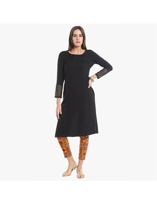 Orange Cotton Slim Fit Embroidered Cigarette Trousers For Women's 2