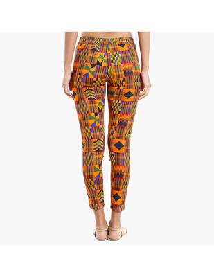 Orange Cotton Slim Fit Embroidered Cigarette Trousers For Women's 3
