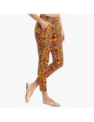 Orange Cotton Slim Fit Embroidered Cigarette Trousers For Women's 4