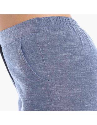 Blue Cotton Slim Fit Embroidered Cigarette Trousers For Women's 5