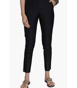 Black Cotton Slim Fit Embroidered Cigarette Trousers For Women's