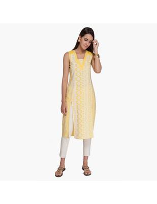 Off White Cotton Slim Fit Embroidered Cigarette Trousers For Women's 2
