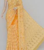 Orange Color Allover Hand Embroidered Lucknowi Chikankari Saree