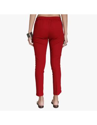 Maroon Cotton Slim Fit Embroidered Cigarette Trousers For Women's 3