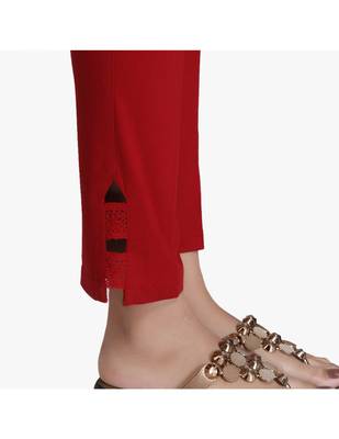 Maroon Cotton Slim Fit Embroidered Cigarette Trousers For Women's 5