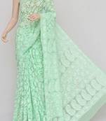 Seagreen Color, Allover Jaal Heavy Palla Hand Embroidered Lucknowi Chikankari Saree
