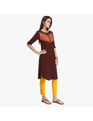 Mustard Cotton Slim Fit Embroidered Cigarette Trousers For Women's 2