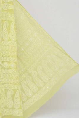 Green Color Hand Embroidered Cotton Lucknowi Chikankari Saree 2