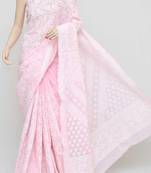 Pink Color Cotton Allover Work Hand Embroidered Lucknowi Chikankari Saree