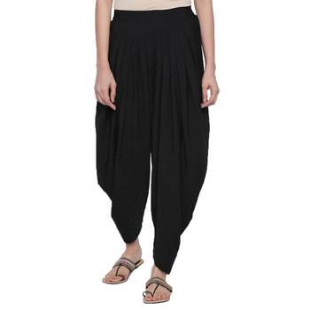 Black American Crepe Fabric Loose Fit Embroidered Dhotipant For Women's 1