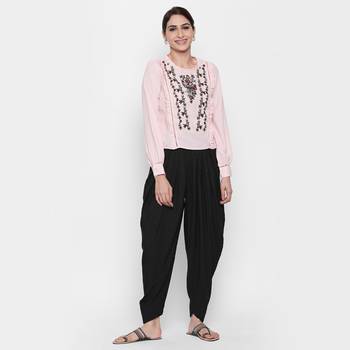 Black American Crepe Fabric Loose Fit Embroidered Dhotipant For Women's 5