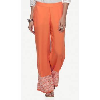 Rayon Orange Rayon Fabric Loose Fit Embroidered Palazzos For Women's 1