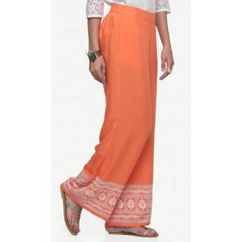 Rayon Orange Rayon Fabric Loose Fit Embroidered Palazzos For Women's 2