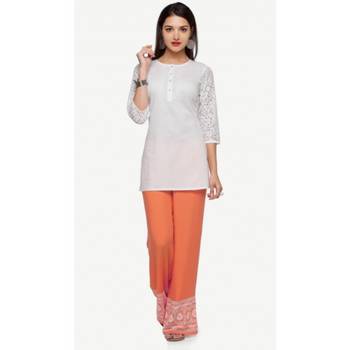 Rayon Orange Rayon Fabric Loose Fit Embroidered Palazzos For Women's 3