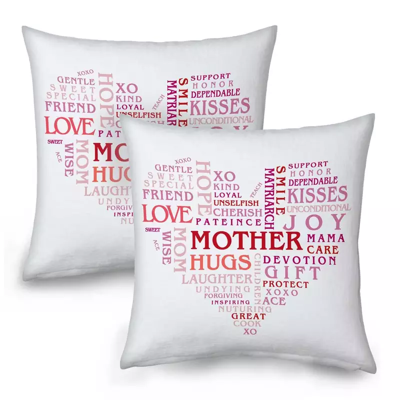 Heart Shape Word Printed Cushions Pair For Mother 9202