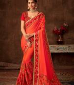 Orange Poly Silk Full Embroidered Fancy Designer Saree