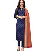 Navy Blue Banarasi Silk Jacquard Unstitched salwar with dupatta