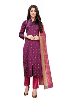 Purple Banarasi Silk Jacquard Unstitched salwar with dupatta