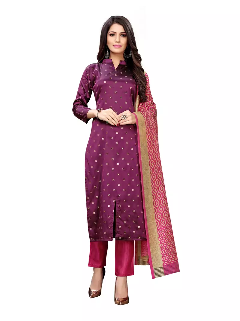 Purple Banarasi Silk Jacquard Unstitched salwar with dupatta