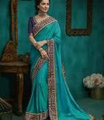 Blue Poly Silk Zari Embroidered Fancy Designer Saree