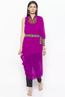 Magenta Embroidered Georgette Party Wear Kurti
