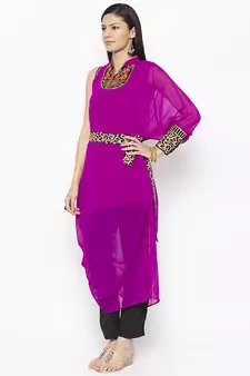 Magenta Embroidered Georgette Party Wear Kurti