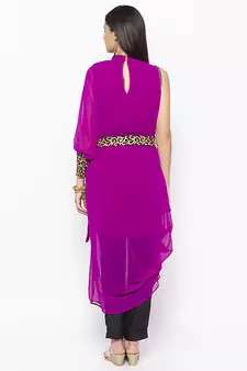 Magenta Embroidered Georgette Party Wear Kurti