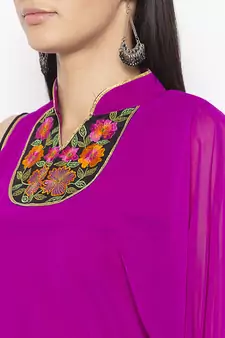 Magenta Embroidered Georgette Party Wear Kurti
