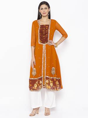 Mustard Embroidered Georgette Party Wear Kurti 2