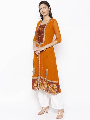 Mustard Embroidered Georgette Party Wear Kurti 3