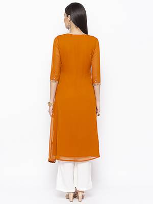 Mustard Embroidered Georgette Party Wear Kurti 4