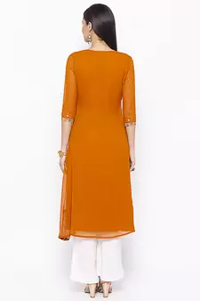 Mustard Embroidered Georgette Party Wear Kurti