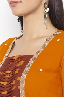 Mustard Embroidered Georgette Party Wear Kurti