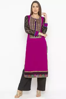 Purple Embroidered Georgette Party Wear Kurti