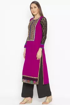 Purple Embroidered Georgette Party Wear Kurti