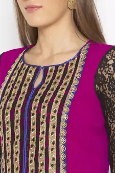 Purple Embroidered Georgette Party Wear Kurti