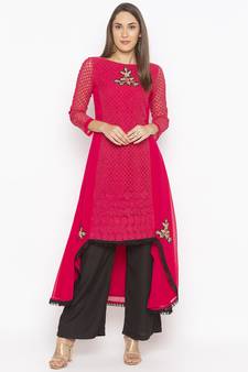 Pink Embroidered Georgette Party Wear Kurti